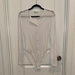 Zara White Long-Sleeve Henley Button Bodysuit NWOT